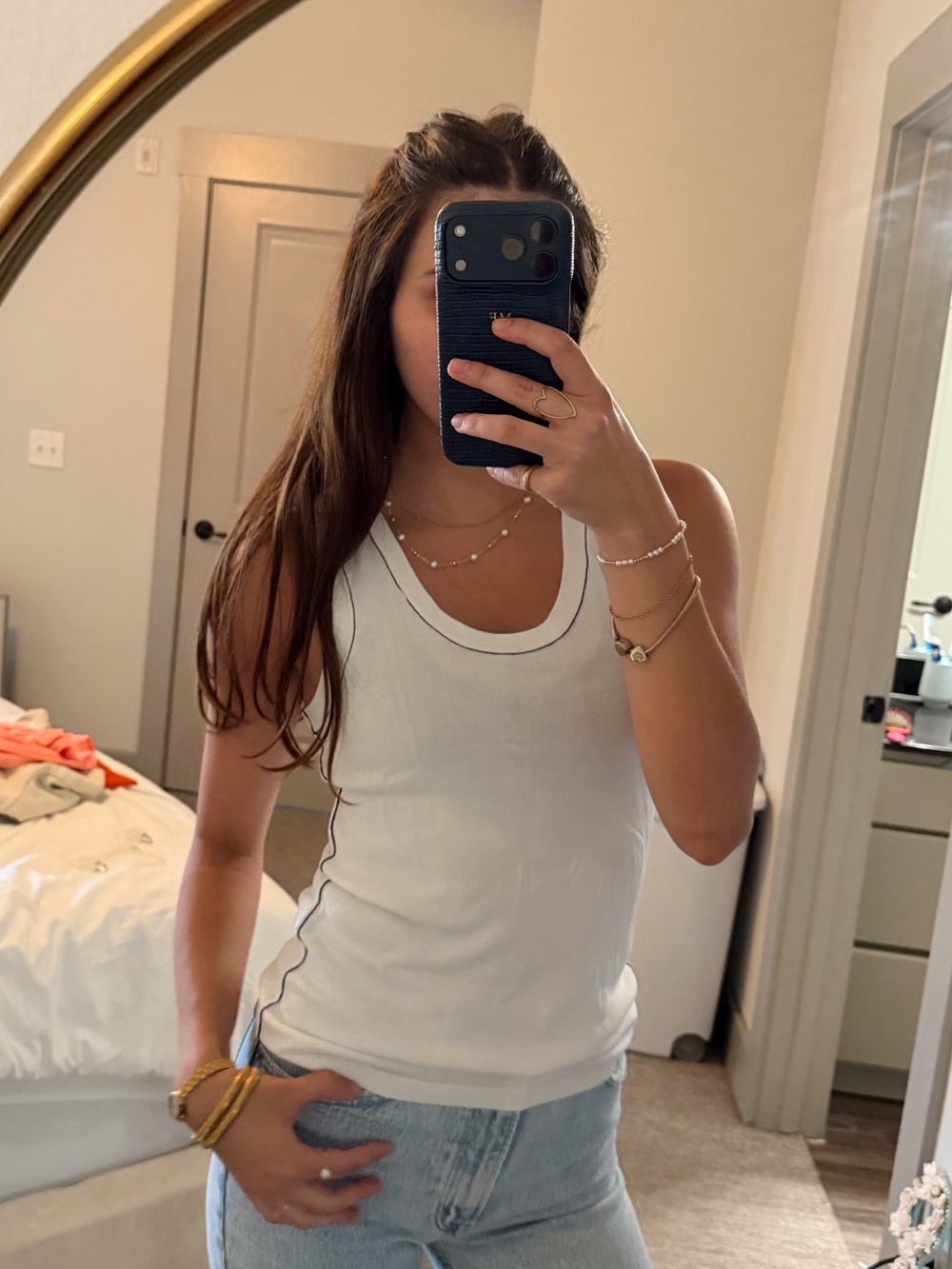 Zara White Scoop Tank with Contrast Trim